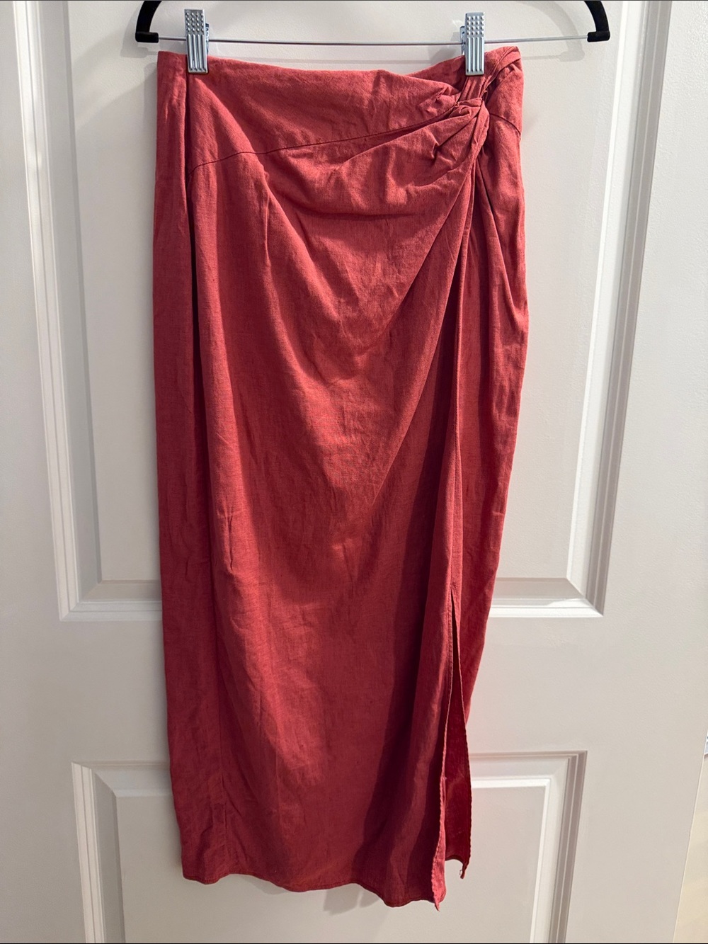 Zara Rust Coral Wrap-Style Midi Skirt